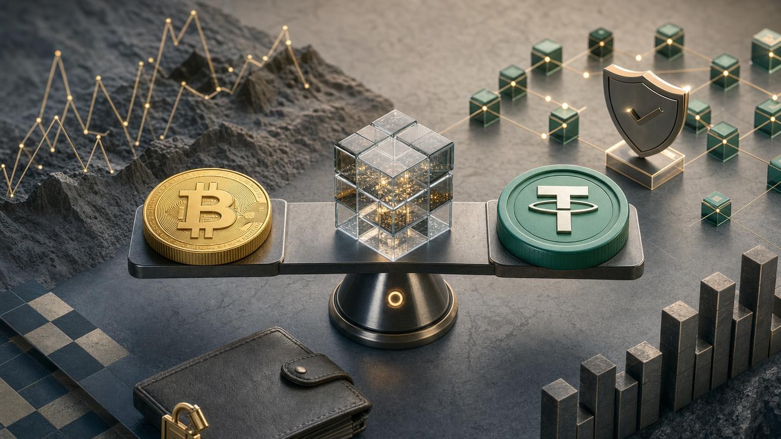 Bitcoin price chart beside a BTC-to-USDT exchange screen, illustrating how quote type, confirmation delays, and liquidity affect execution